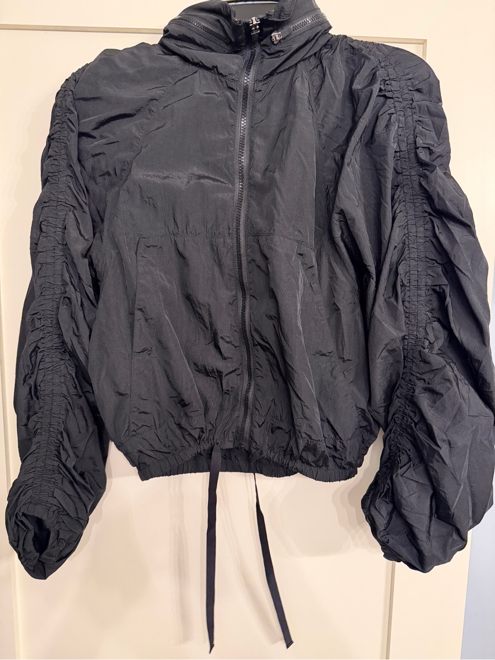 Free people movement  Black Zip-Front Hooded Windbreaker Jacket